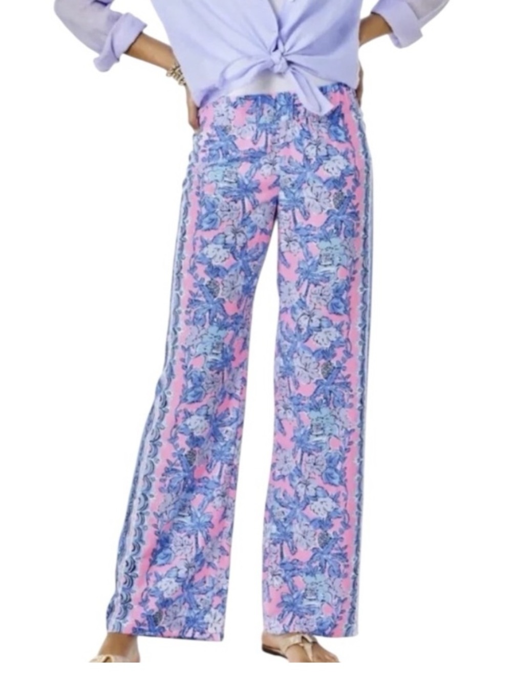 Lilly Pulitzer Bal Harbour Palazzo Pants Soleil Pink Palm Paradise Size XXS